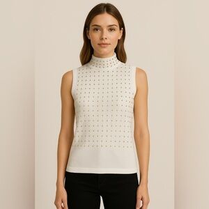 Cable & Gauge Studded Mock Neck Sweater Tank Top - Size Large (NWT)